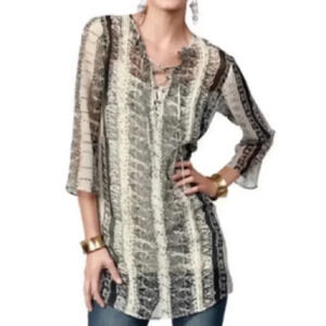 Cabi Beatnik Cream/Black Sheer Tunic XS